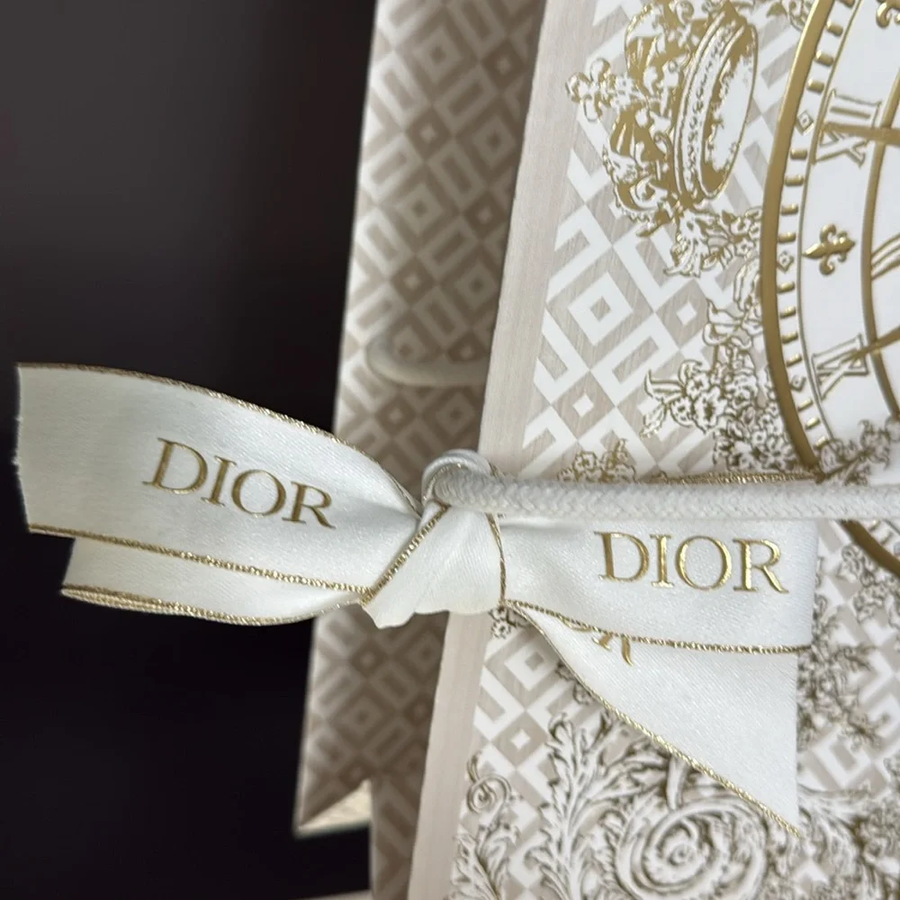 DIOR GOLD & CREAM LUXURY GIFT BAG & DIOR RIBBON